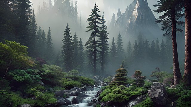 4k breathtaking mountain forest  morning atmosphere