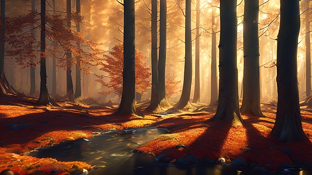 award winning ultrabreathtaking photo of an autumn forest with scatter sun light  intricate realistic details  amazing atmosphere