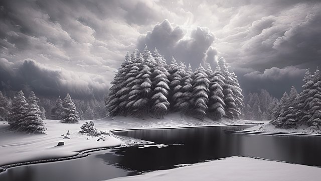 award winning photo of a snowy landscape, high contrast, intricate realistic details, amazing clouds2