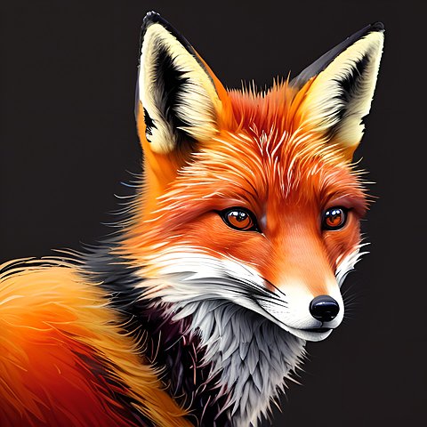 portrait of a fox, colorful ink, black background, intricate details, dark shade