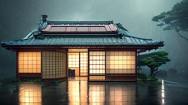 a japanese house under the rain