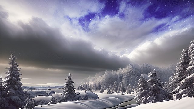 award winning photo of a snowy landscape  high contrast  intricate realistic details  amazing clouds