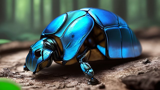award winning mesmerizing photo of a blue scarab in a forest  intricate realistic details