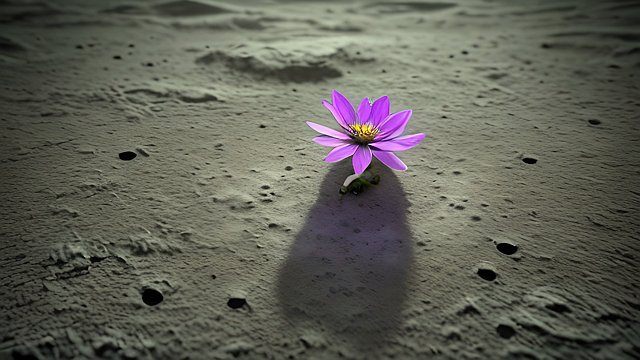 breathtaking award winning 4k uhd photo of a tiny flower on the moon ground  intricate realistic details