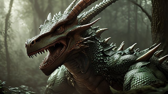 breathtaking portrait of a dragon in a forest  intricate realistic details