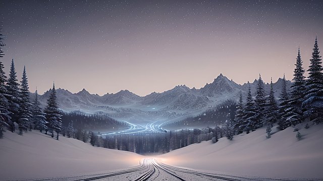 4k breathtaking ultrarealistic RAW color photo of a night snowy landscape  intricate realistic details
