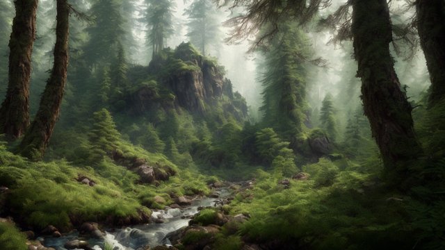 breathtaking photorealistic shot of a mountain forest  intricate photorealistic details
