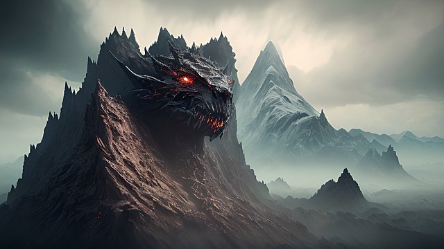 the most breathtaking award winning amazing 4k uhd detailed fascinating photo  a dark demon with gigantic mountains  intricate realistic details  amazing original cloud