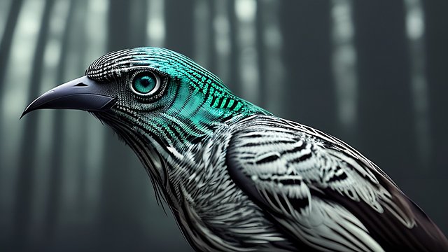 award winning portrait of a mesmerizing creepy bird in a dark forest  intricate realistic details