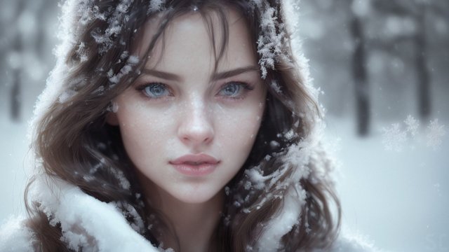 breathtaking photorealistic photo portrait of the most beautiful photorealistic woman in the world under the snow  photorealistic  hyperrealistic  realistic  realism