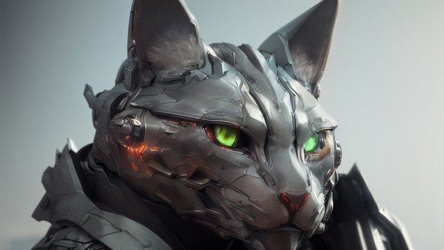 portrait of an armored futuristic cat  award winning  clean images  few details