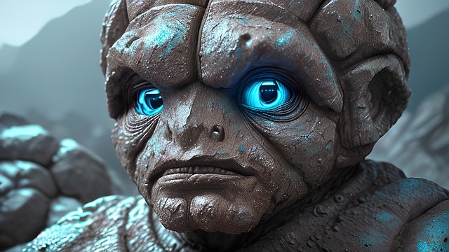award winning ultradetailed ultramesmerizing photo of a golem around rocks, intricate ultrarealistic details