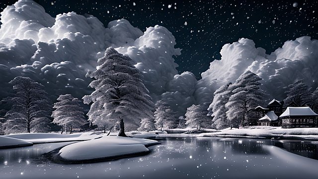 award winning night shot of a snowy landscape  high contrast  intricate realistic details  breathtaking clouds