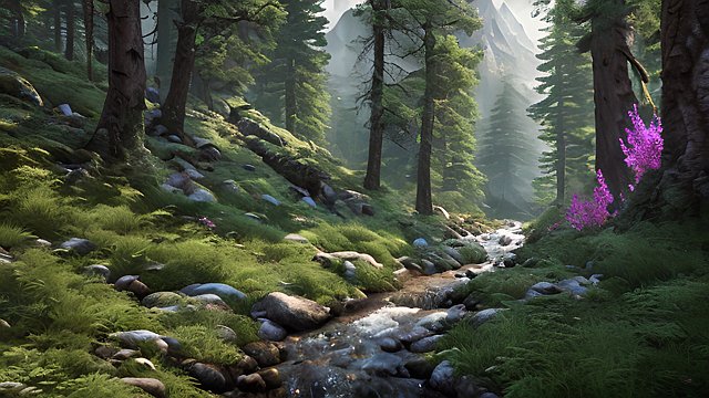 4k breathtaking photo of mountain forests  intricate realistic details