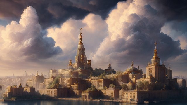 breathtaking painting of kiev, intricate realistic details, breathtaking clouds