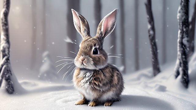 award winning photo of a cute little rabbit in a snowy forest  intricate realistic details  amazing atmosphere