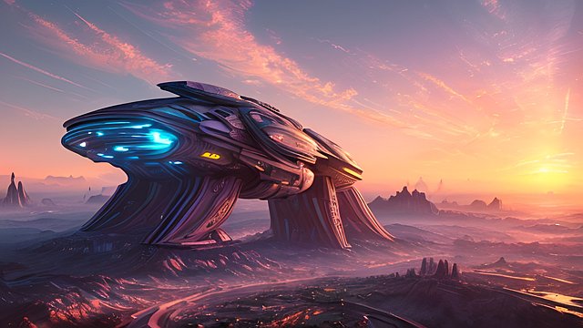 Futuristic sunrise - high-resolution, ultra-detailed, 3D, vivid colors, hyper-realistic, photorealistic