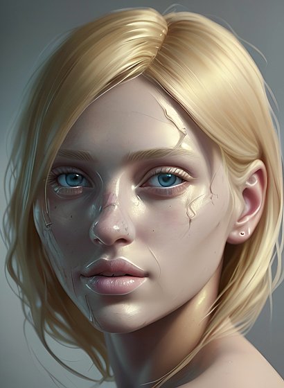 beautiful painting of an average-looking blonde woman  shadows on her face  no make up  skin details