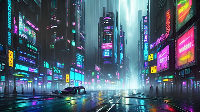award winning photo of a cyberpunk city under rain, intricate realistic details, breathtaking clouds