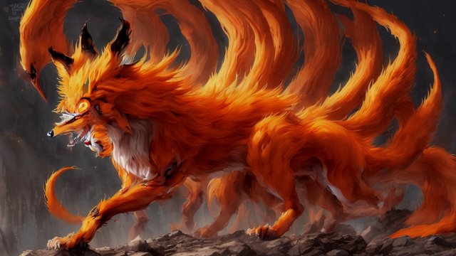 breathtaking anime painting of kurama kyuubi nine-tails fox  breathtaking intricate anime details  anime painting