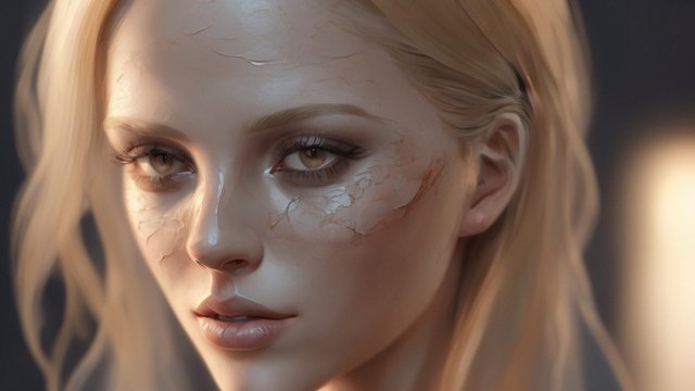 beautiful painting of an average blonde woman, dark shades, shadows on her face, no make up, intricate skin details