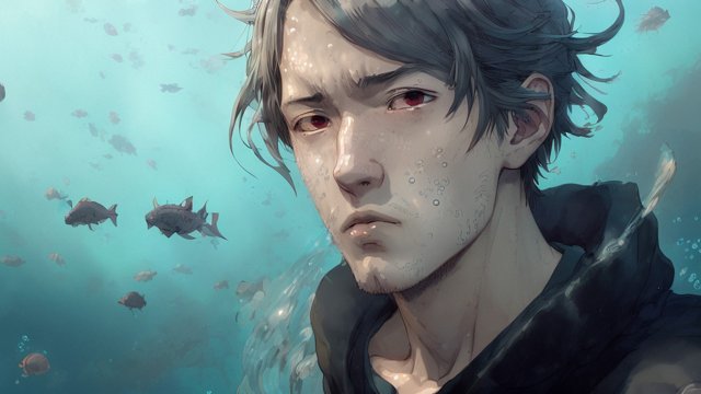 anime boy underwater, portrait, anime