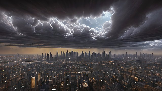 award winning photo of a city, intricate realistic details, amazing clouds