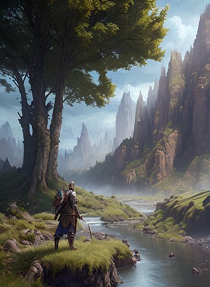 a hero in a realistic fantasy landscape