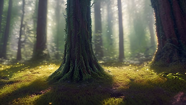 award winning breathtaking photo of a forest with scatter sun light  intricate realistic details  high quality visual effects