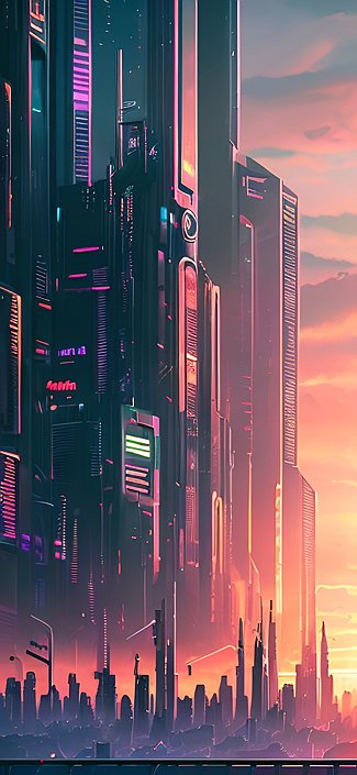 Sunset cyberpunk city