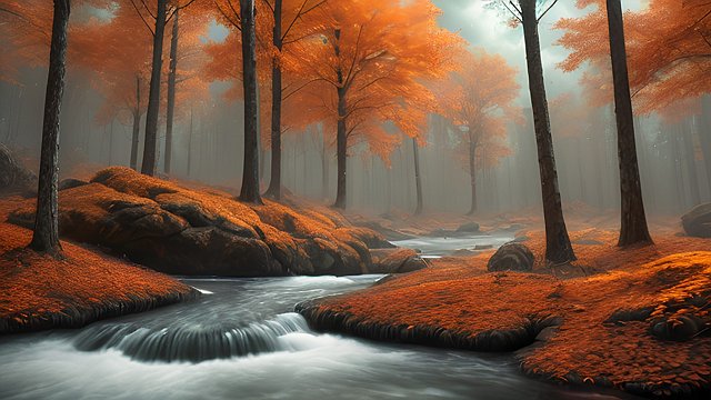 award winning photo of a mesmerizing autumn forest  intricate realistic details  amazing clouds