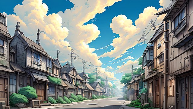 breathtaking anime painting of a little street in an anime or manga style  manga  in the open with astonishing clouds
