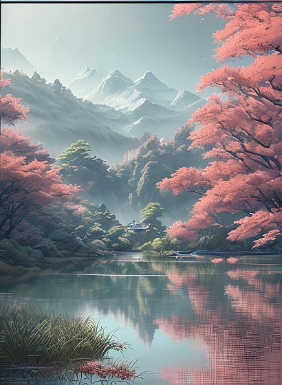 hyperdetailed beautiful landscape  lake