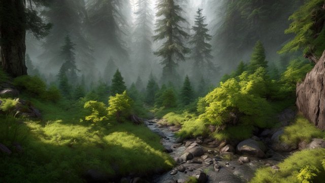 breathtaking photorealistic shot of a mountain forest  intricate photorealistic details
