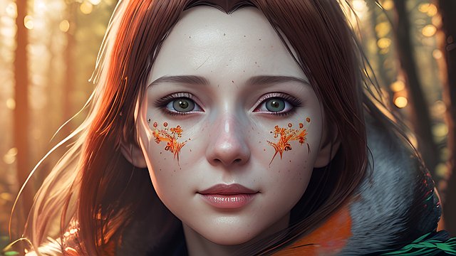 the most breathtaking award winning amazing 4k uhd detailed fascinating anime portrait of happy russian woman in a forest during sunset  intricate realistic details  dark orange shades