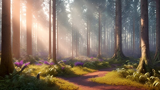 award winning breathtaking photo of forest with scatter sun light  intricate realistic details  high quality visual effects