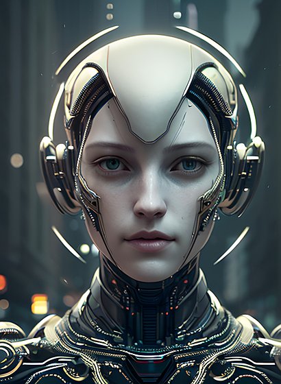 award winning portrait of an android in a city, intricate details