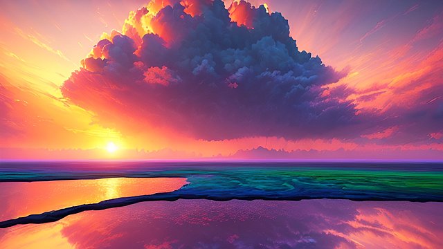 hyperrealistic, vibrant, photorealistic image of an epic, vast, colorful, cloud-filled sunset