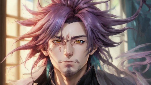 breathtaking anime male face  colorful hairs  in a house  anime drawing  anime manga style