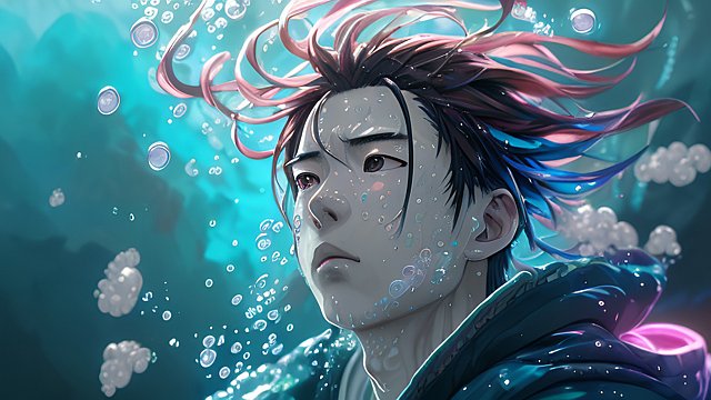 breathtaking colorful anime portrait of a chinese boy thinking underwater in an anime or manga style  manga