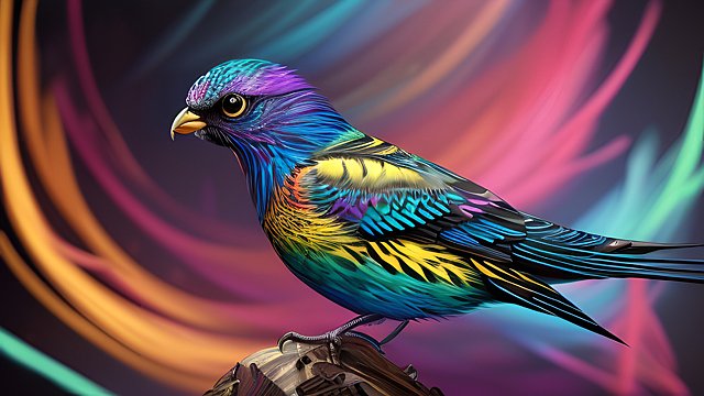 breathtaking photo of a bird  beautiful colorful  intricate details  dark colorful background  award winning colorful painting