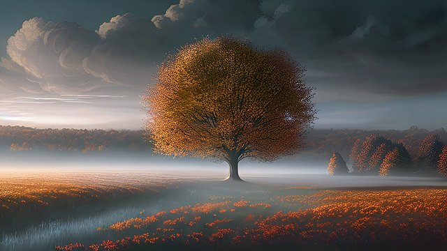 award winning night shot of a autumn countryside  amazing contrast  intricate realistic details  breathtaking clouds