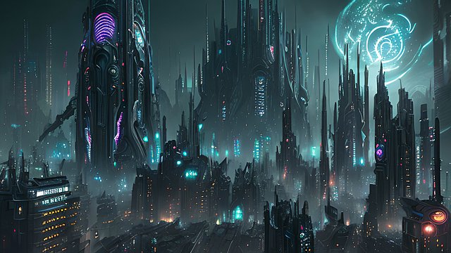 award winning dark futuristic city, intricate details, dark shade