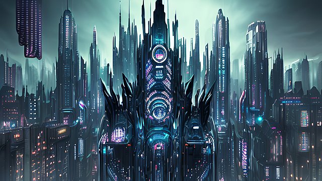 award winning dark futuristic city, intricate details, dark shade