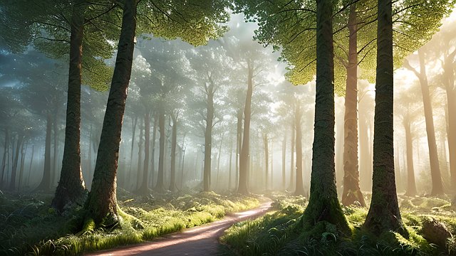 award winning photo of a mesmerizing forest  intricate realistic details  amazing clouds