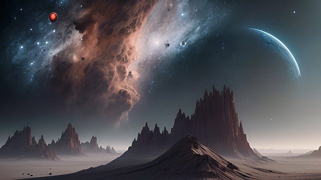 award winning photo of space landscape  intricate realistic details