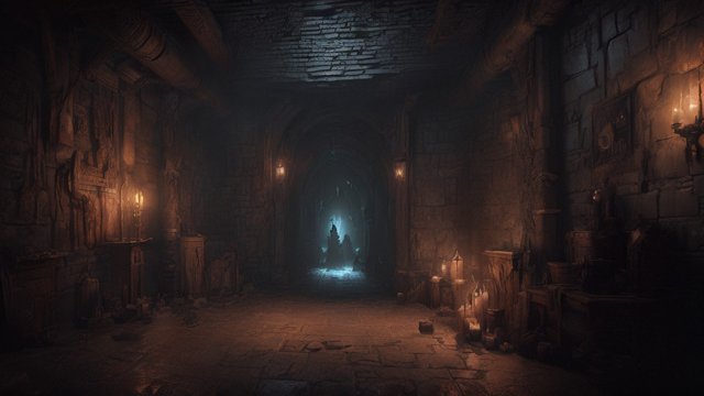 breathtaking painting of a dark dungeon, intricate realistic details