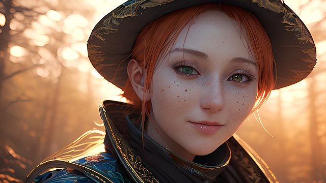 the most breathtaking award winning amazing 4k uhd detailed fascinating anime portrait of happy russian woman in a forest during sunset  intricate realistic details  dark orange shades
