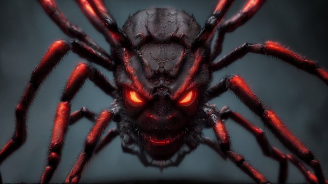 breathtaking portrait of a terrifying horrifying demonic spider demon  intricate realistic details  dark shades  dark atmosphere  high contrast