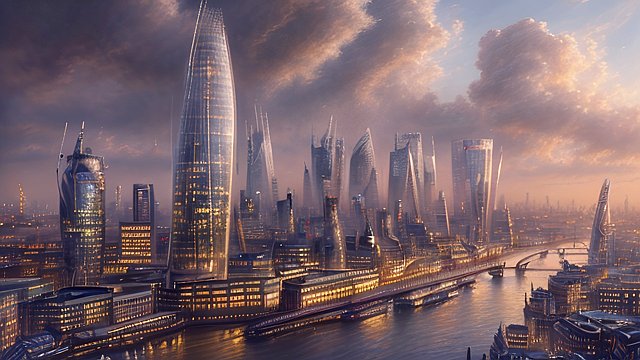 award winning painting of the city of london, intricate realistic details, amazing clouds